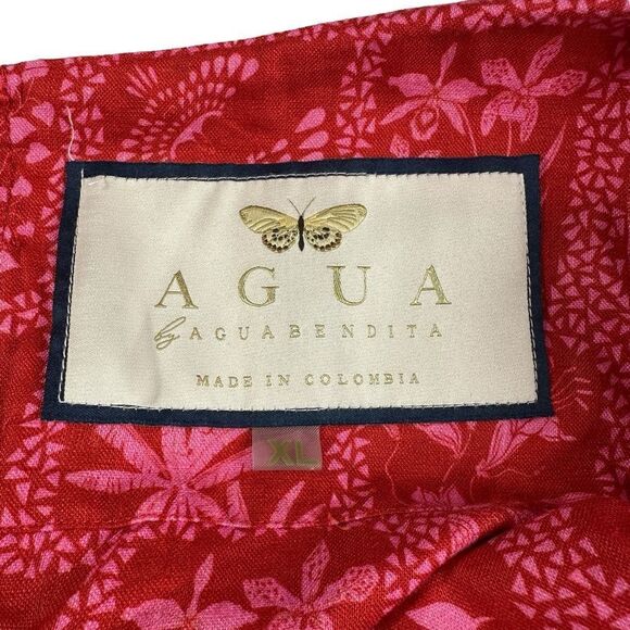 Agua Bendita Red Mambo Ipanema Escarlata Red Linen Printed Midi Summer Dress, XL - Picture 15 of 16